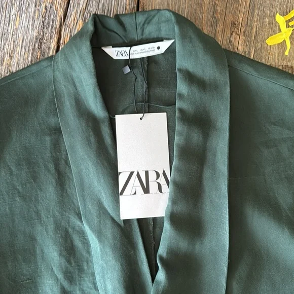 Zara Belted Midi Dress Bottle Green Size Large - Picture 2 of 13